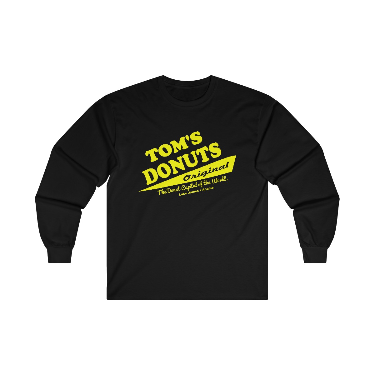 Tom’s Donuts Unisex Ultra Cotton Long Sleeve Tee Yellow Logo