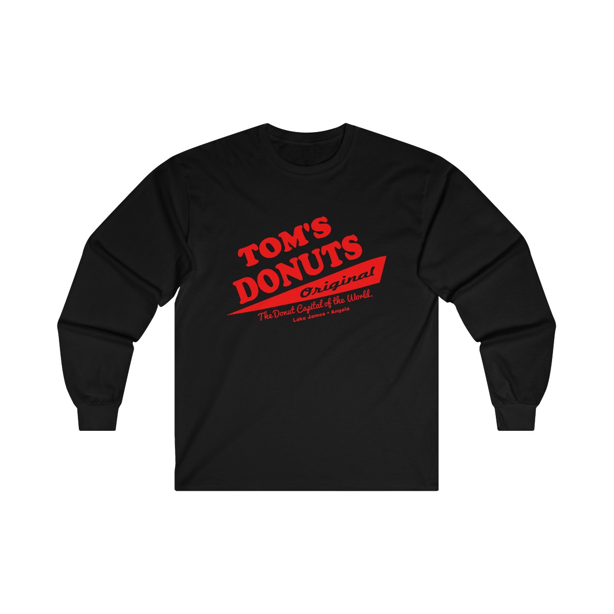 Tom’s Donuts Unisex Ultra Cotton Long Sleeve Tee Red Logo