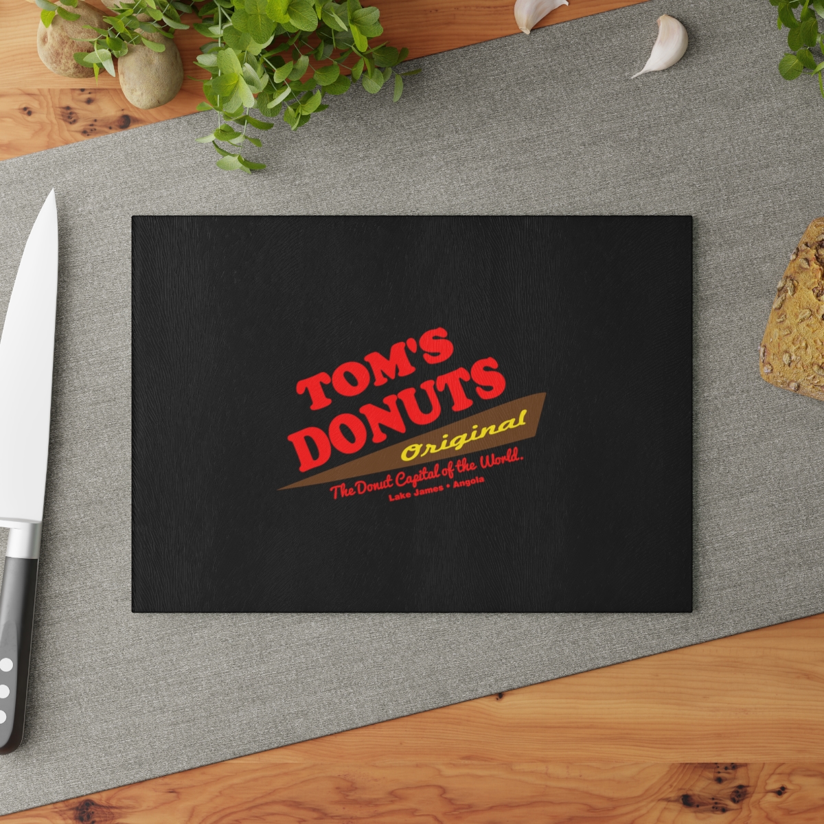 Tom’s Donuts Glass Cutting Board